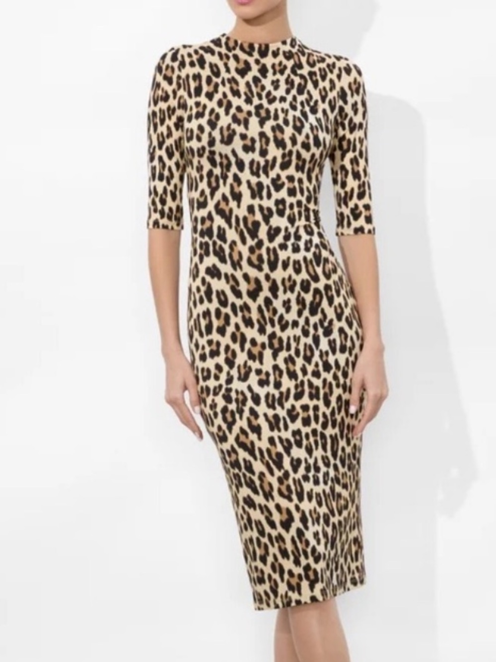 Alice + Olivia Leopard-Print Midi Dress in Beige and Black